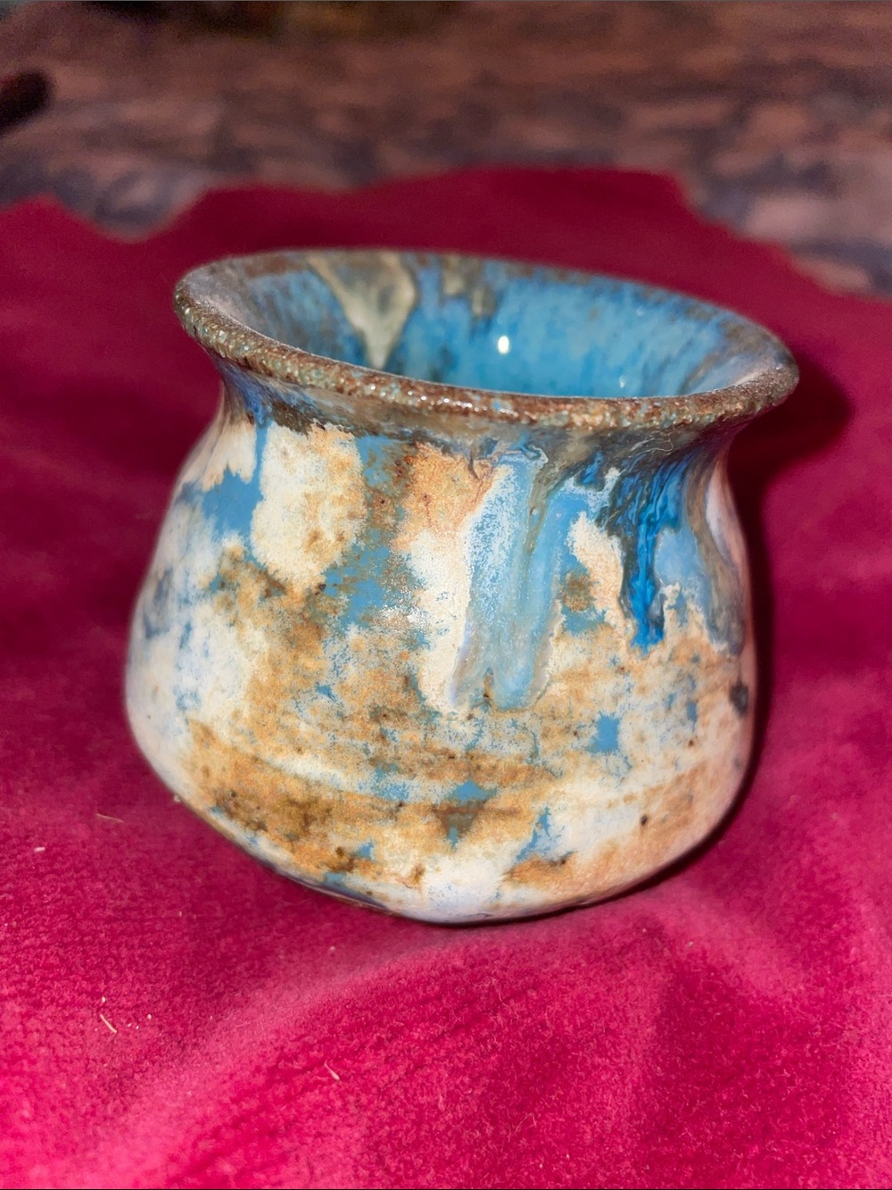 Handcrafted Blue and Cream Ceramic Vase - Artisan Home Art
